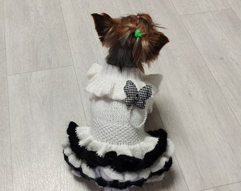 White handmade dog dress ruffle, Dog clothes girl