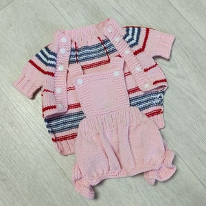 Small dog sweater knit custom,  Dog pants pink, Dog Jumpsuit striped, Knitted dog overall