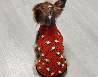 Bright hand knit cotton dog sweater  - Cute puppy utfit - gift for dog lovers - Dog clothes girl - Dog clothes girl yorkie