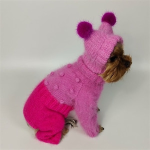 Small Dog Jumpsuit, Dog costumes knitted, dog hat, knit sweater and hat for yorkie puppy