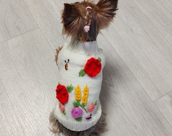 White handmade yorkie sweater perfect gift for small dogs Stylish pet fashion for winter custom