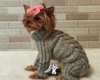 Winterkostüm für kleine Hunde, gestrickter handgemachter Pullover für Hund grau