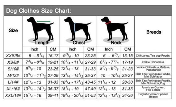 Pet Costume Size Chart