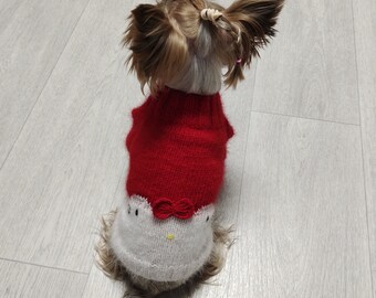 Handmade Small Dog Sweater in Red and White - Pet Fashion Winter -Dog clothes girl