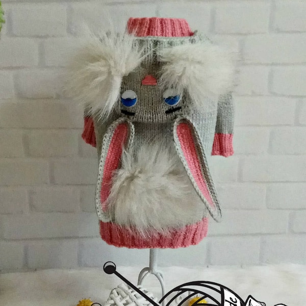 Easter bunny costume for dog, Handmade dog sweater, Bunny dog hoodie