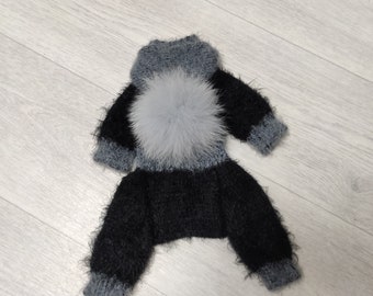 Knit dog overall black, Knitted dog jumpsuit handmade, Small dog clothes chihuahua and yorkie, Dog sweater for small dogs