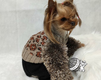 leopard print dog clothes, custom knitted sweater for small dogs