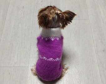 Lilac dog sweater, Winter dog pullover small, yorkie & chihuahua clothes girl and boy, Dog hat