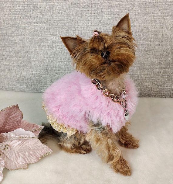 Pull rose pour chien, pull pour chien duveteux, gilet tricoté pour