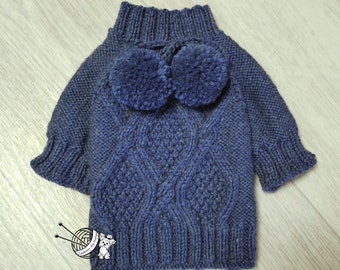 Blue sweater for dogs, Sweater for dogs knitted, Handmade knit grey dog sweater XXS