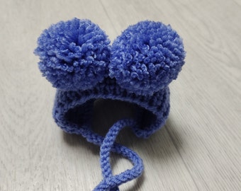 Ear hole dog hat blue, Dog pom pom hat,Puppy hat knit, Dog hats pet, yorkie &  chihuahua clothes