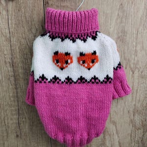 Pink dog sweater, Wool dog sweater, Small dog knit jumper