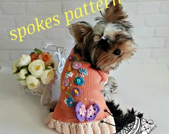 Patrón de tejido para vestido de perro, tutorial de vestido veraniego con volantes para mascotas, ropa tejida para cachorros en PDF