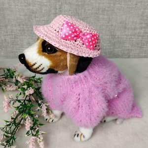 Pink Fluffy Dog Sweater - Elegant Dog Sweater - Knitted Dog Sweater - Handmade Winter Dog Clothes - Soft Warm Dog Outfit - Yorkie Style