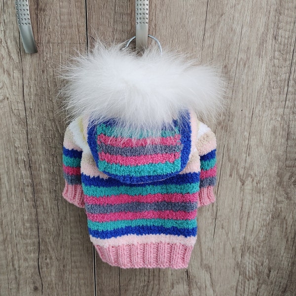 Hood dog sweater striped , Winter dog jacket, Dog sweater for small dogs