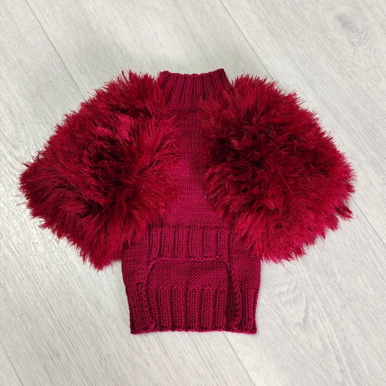 Knitted dog sweater Fluffy burgundy jumper for dogs fur Yorkie clothes Jacket image 4