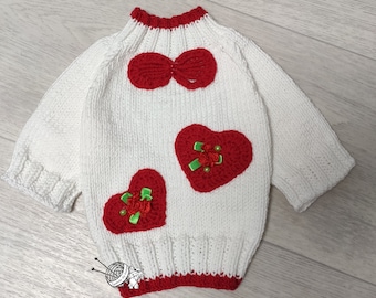 Dog sweater white with print, Dog summer Jumper, Sweater for dog valentine, Pet jacket for dogs