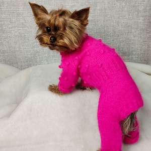 Custom dog jumpsuit, Warm dog overalls, Knit Dog pants, Hand Knitted Small Dog Jumpsuit