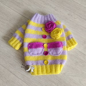 Yellow dog sweater, Striped dog Jumper, handmade dog clothes