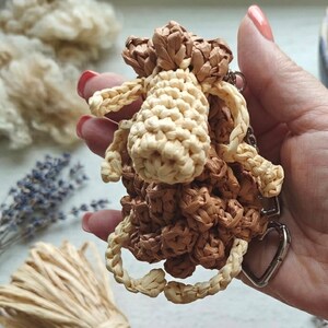 Crochet Sheep Bag Charm, Raffia Sheep Keychain, Christmas Ornament, Christmas Gift, Sheep Lover Gift