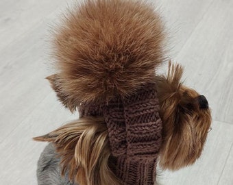 Dog hat with pompom, Hat knitted dog, dog hats yorkie