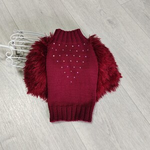 Knitted dog sweater Fluffy burgundy jumper for dogs fur Yorkie clothes Jacket image 3