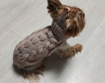 Beige warm sweater  small dogs, Winter puppy dog jumper, Yorkie sweater