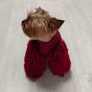 Knitted dog sweater Fluffy burgundy jumper for dogs fur Yorkie clothes Jacket image 1