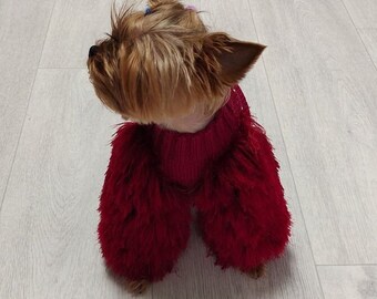 Knitted dog sweater Fluffy burgundy jumper for dogs fur  Yorkie clothes Jacket
