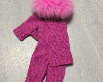 Dog jumpsuit pink, Knit Dog Overall custom, Hand knitted small dog jumpsuit