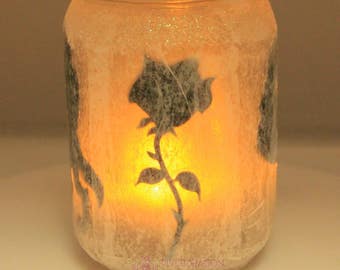 Beauty and the Beast Lantern Jar with Polymer Clay Rose