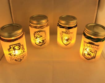 Hogwarts House Lantern Jar Set of 4, Lighted Magic Houses