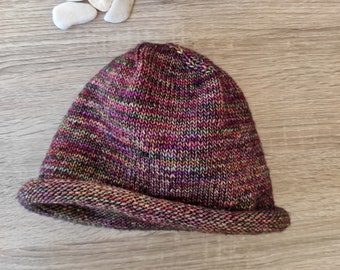 Twisted brim beanie Hand Knitted Beanie Cap Hat Merino Wool