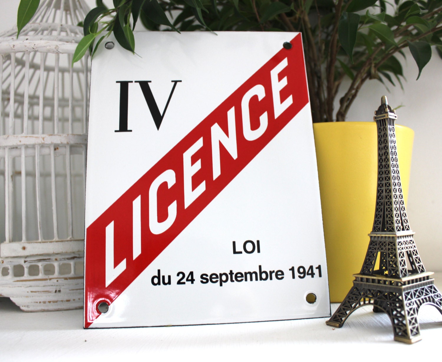 Plaque Licence 4 Emaillee 20x15cm/Decoration Authentique de Bar Plaque Vintage, Decoration Pour La M