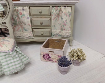 Dolls House Miniature Wooden Crate with Plant Pots