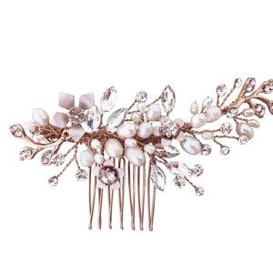Gena - Flower Detail Small Bridal Hair Comb, Flower Comb Bridal, Fresh Water Pearl and Flower  Bridal Hair Comb
