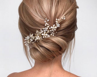 Berta- Bridal Comb - Best Seller - Pearls of Vine Bridal Combs,Rose Gold Pearl Hair Comb, Silver Pearl Bridal Hair Comb
