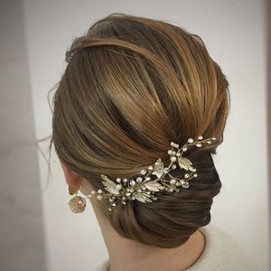 Sienna - Wedding Clip (crocodile clip) Side Wedding Comb, Rose Gold Leaf Detail Bridal Comb
