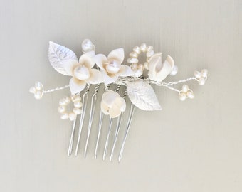 Camilla  -Comb (SML) Bridal Hair Comb - Ceramic Tiny Summer Petal Fresh Water Pearl Detail Bridal Comb