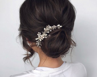 Amor -  Best Seller -  Flower Detail Bridal Hair Comb, Bridal Comb, Ivory Pearl Bridal Hair Comb, Ivory Silver Comb