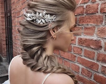 Gaby - Silver - Bridal Comb with Alligator clip - Wedding Back Comb, Bridal Back Piece