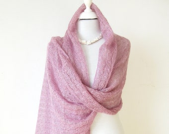 Étole en mohair vieux rose violet, demoiselle d'honneur en tricot, écharpe de fête pour femme avec brillance, cape d'anniversaire, épaule de mariage de la mère de la mariée