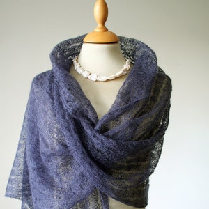 Blue mohair stole, delicate knitted scarf for women, wedding shoulder scarf for traditional wedding, light shawl wrap for mother of the bride