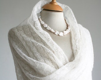 Delicate bridal shawl ivory, wedding stole made of mohair