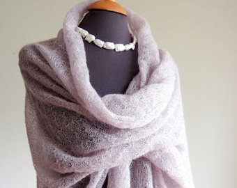 Stola Hochzeit Brautschal mauve, gestricktes großes Tuch aus Kid-Mohair, Schultertuch Wrap, zeitlos und neutrales Umschlagtuch