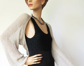 Vegan bolero with long sleeves, knitted shrug summer, sleeve scarf color of your choice, women's jacket wedding, beach top woman