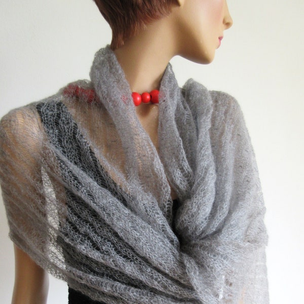 Timeless stole mohair, gray shawl wrap, knitted scarf women, light shoulder shawl, neutral color, shawl cover up women