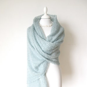 Light blue stole for the wedding dress, knitted wedding scarf, luxurious mohair silk scarf, elegant shawl wrap, best friend gift