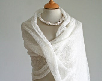 Bridal stole ivory white, wedding stole ivory, delicate shawl mohair, scarf for the wedding dress, light shawl wrap wedding