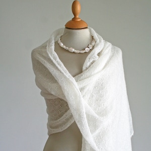 Bridal stole ivory white, wedding stole ivory, delicate shawl mohair, scarf for the wedding dress, light shawl wrap wedding